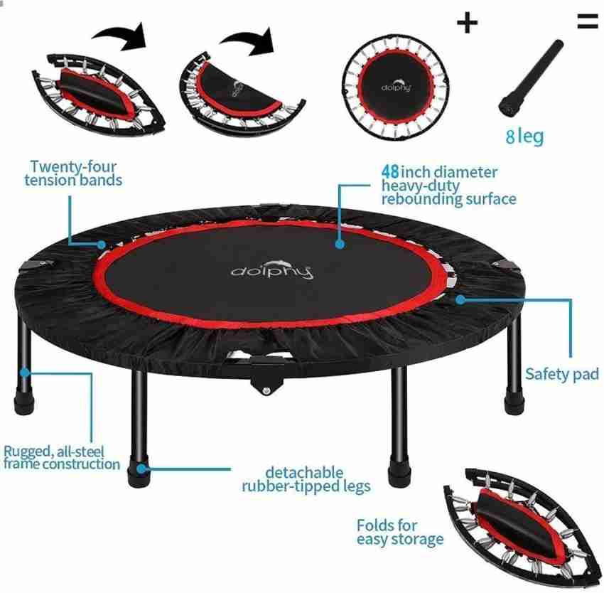 48-inch Round Mini Foldable Rebounder Fitness Trampoline with Adjustable  Handrail