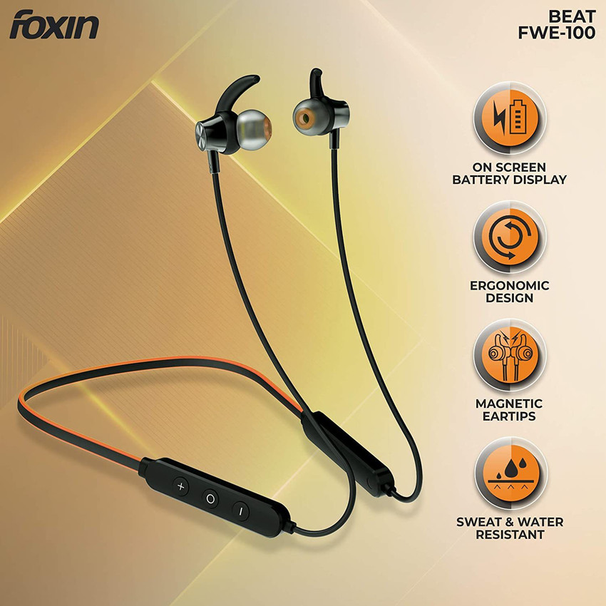 Foxin Bluetooth Earphones with Stereo Sound Upto 10 hrs Black