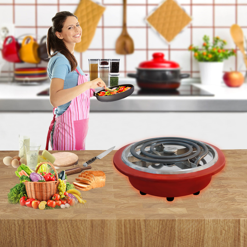 Orbon Compact Round Portable 1000 Watts Electric Coil Cooking Stove |  Hookah Coal Burner | Electric Cooking Heater | Induction Cooktop | Hot  Plate Cooking Stove | Works With All Cookwares (Red)