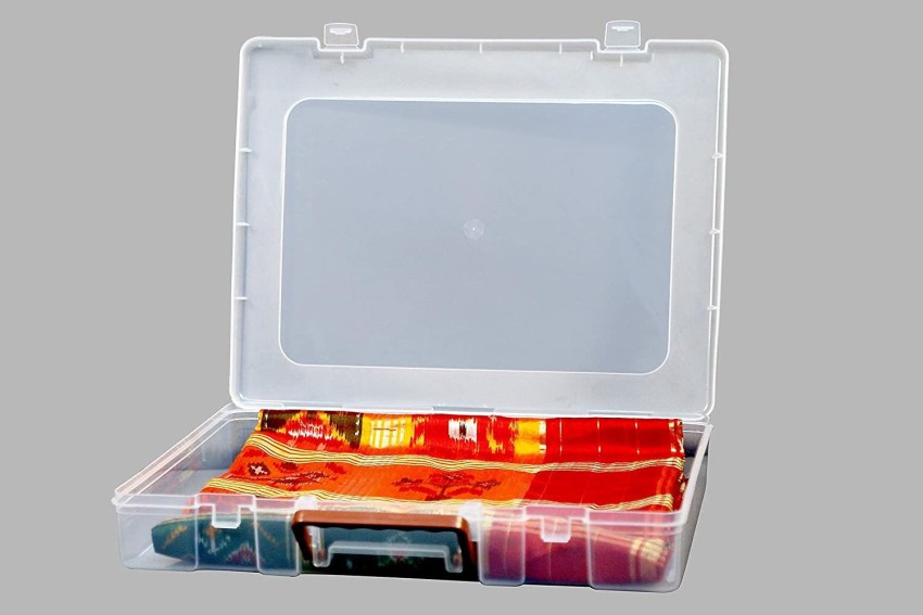 SHOPMAZY Multipurpose Plastic Box For Storage With Locks And Handle Matte  Finish For Storage Box For Clothes,saree, Laptop Box And As a Book Storage  Box Rectangular And Transparent (Set of 2) 