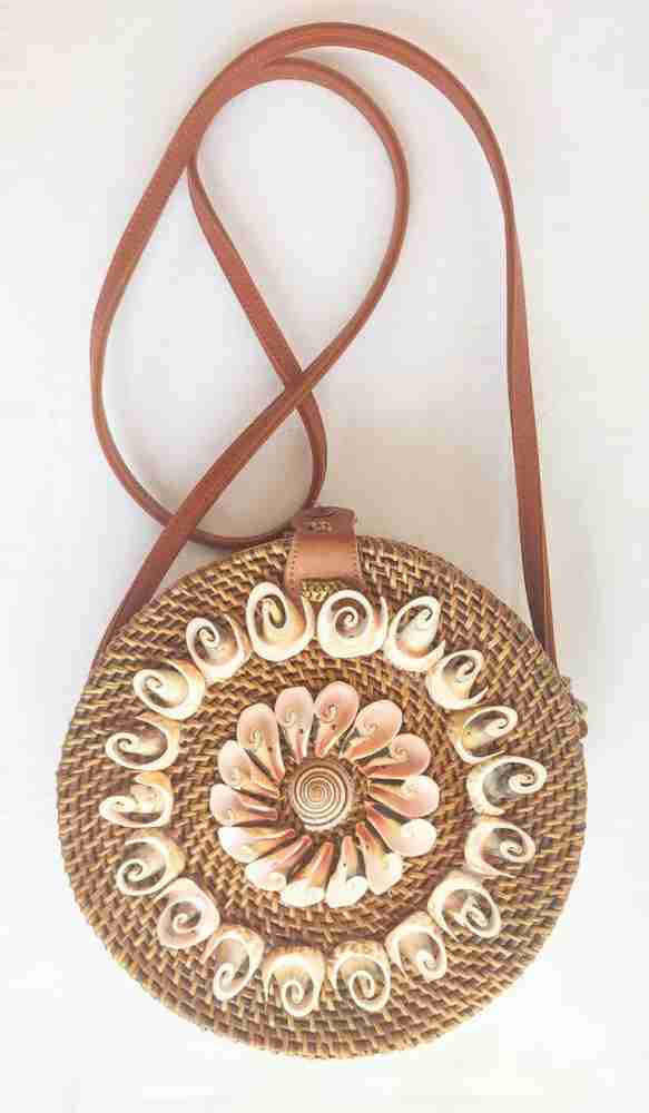 Rattan round hot sale sling bag