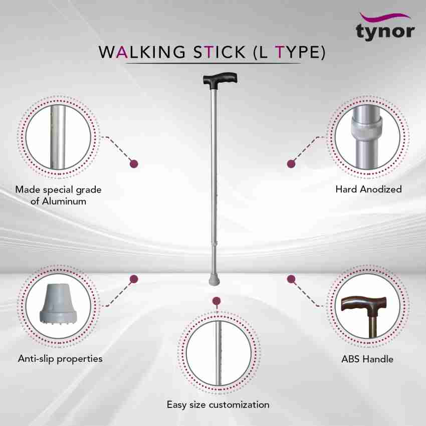 Buy Tynor Silver L Type Walking Stick, L08UDZ, Size: Universal Online At  Price ₹569