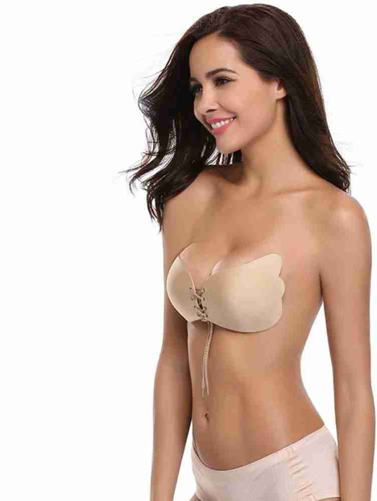 Women Strapless Bra Breast Lift Push Up Bra Self Adhesive Silicone Bra Tan  Bra for Women (Beige, D)