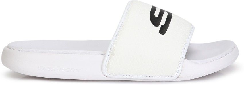 Skechers best sale white slides