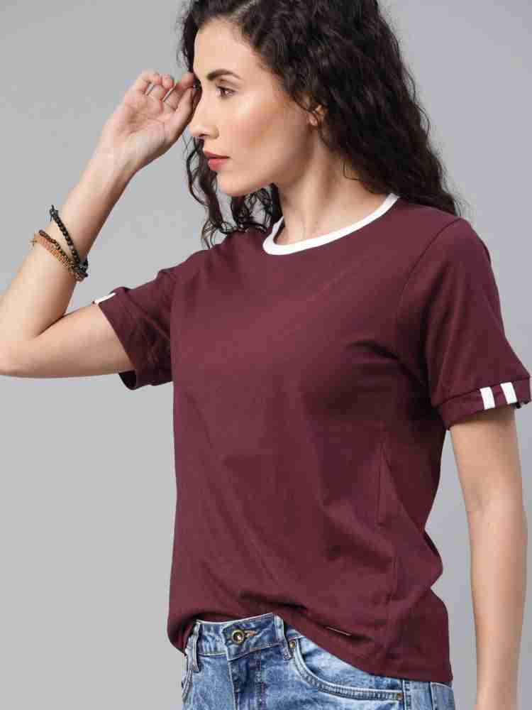 Buy Roadster Women Grey Melange Solid Round Neck Baseball T Shirt - Tshirts  for Women 1500951