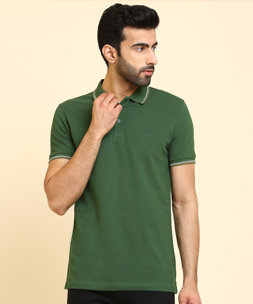 United Colors of Benetton Solid Men Polo Neck Green T Shirt Buy