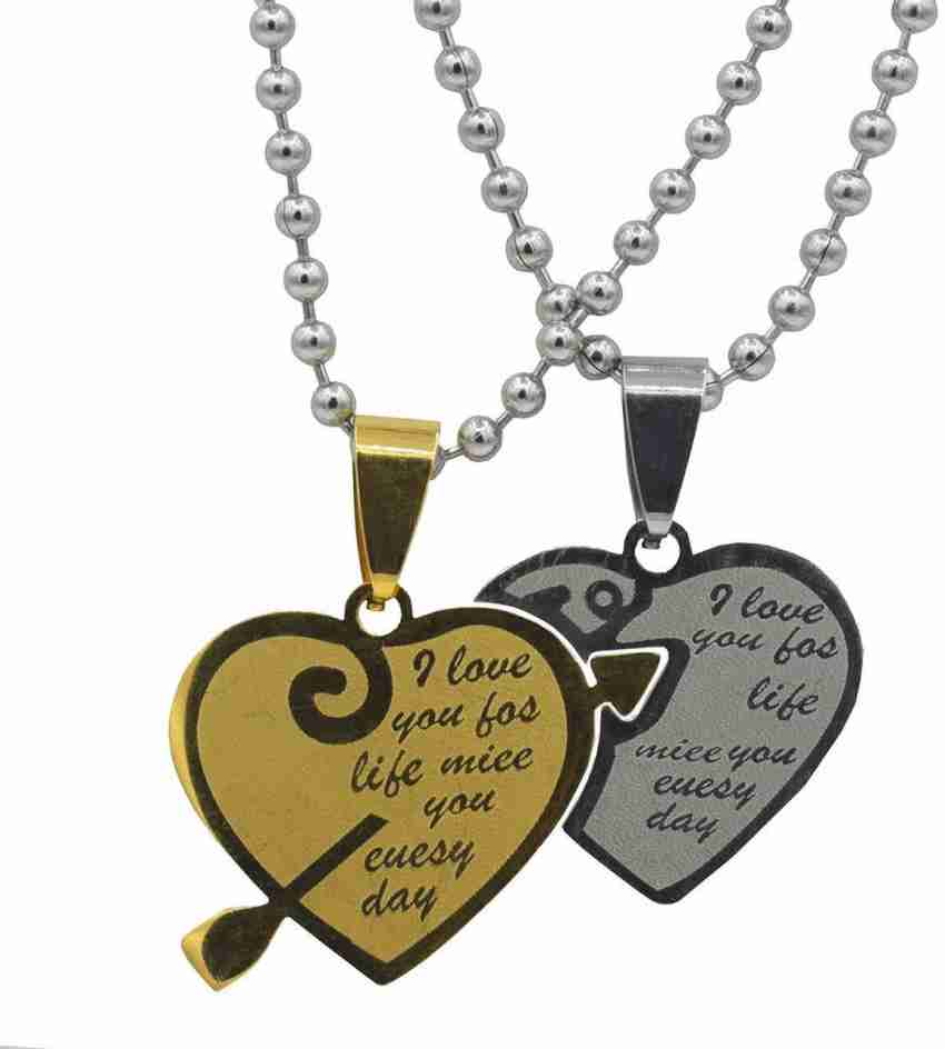 vien Silver and Gold Plated Heart Key Steel Pendant Necklace for Unisex  Love Couple Silver, Gold-plated Stainless Steel Locket Set Price in India -  Buy vien Silver and Gold Plated Heart Key Steel Pendant Necklace for Unisex  Love Couple Silver, Gold