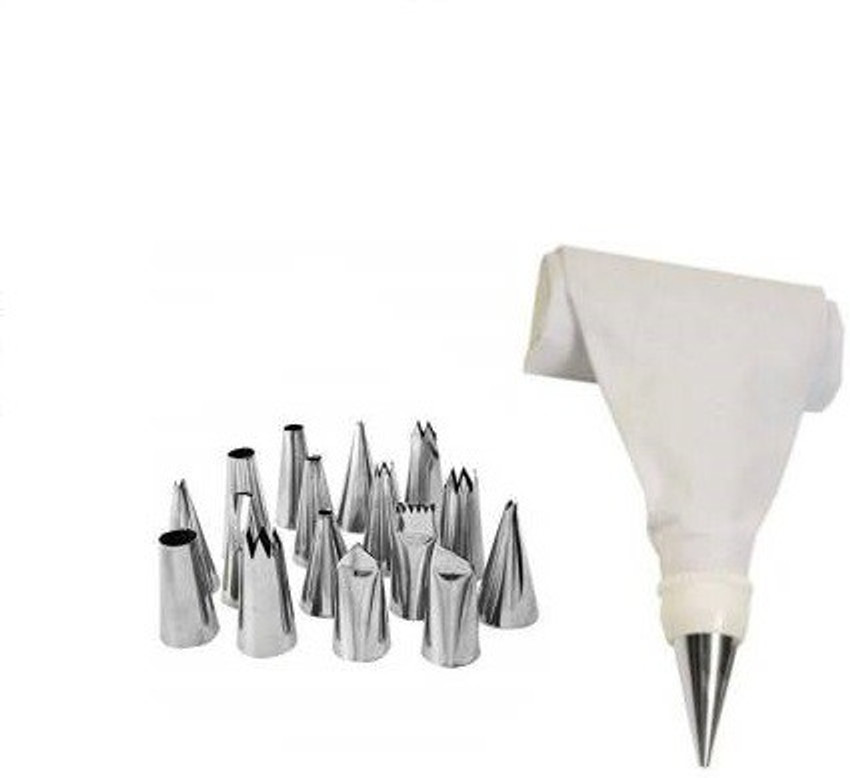 MEZIRE Reusable Washable Kitchen Tool Set 12 Piece Piping Bag Nozzles Cake Decorating Tool Set Frosting Icing Cream Syringe Piping Bag Tips With Steel Nozzles Muffin Dessert Decorators Plastic Steel M...
