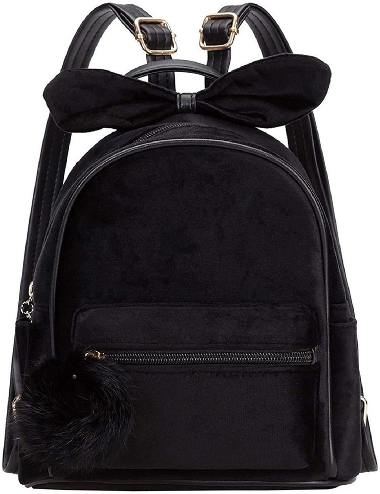 sivum College bags for girls Bowknot Velvet Mini Women Backpacks 12 L Backpack Black Price in India Flipkart