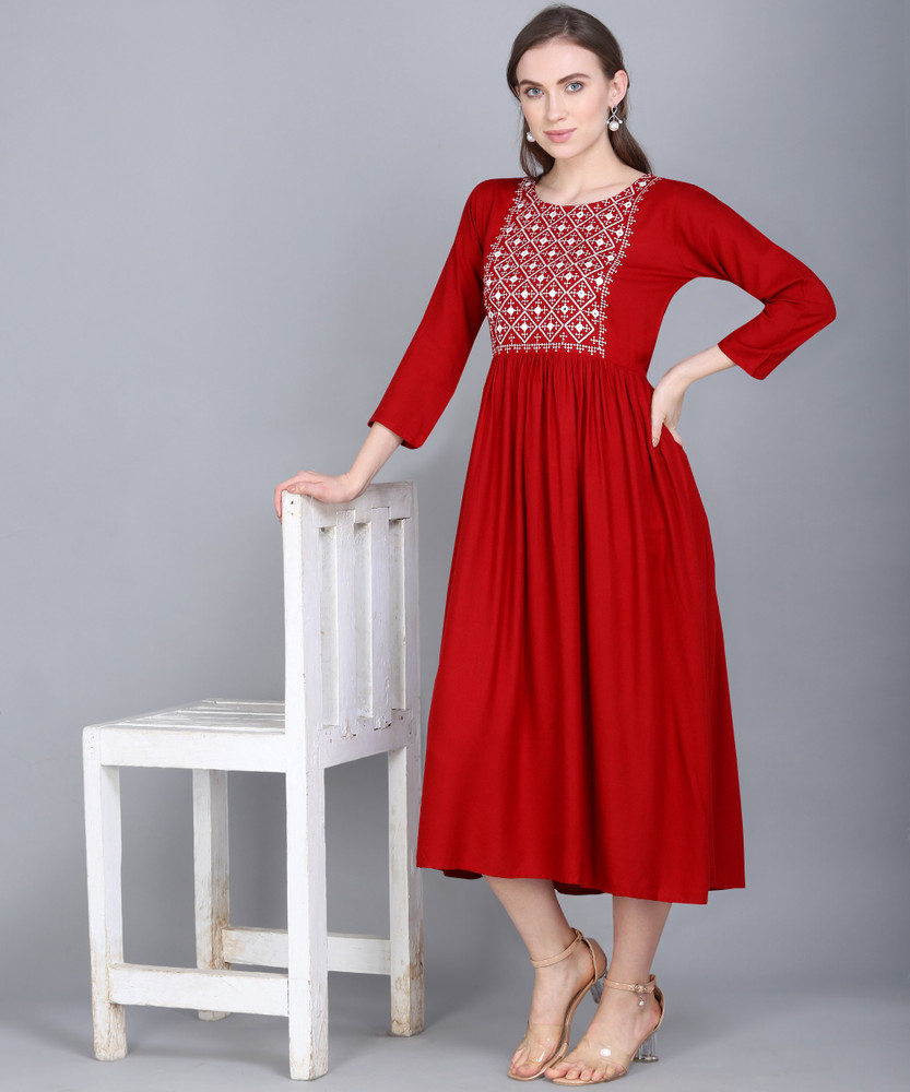 UPKURTI Women Fit and Flare Red Dress Buy UPKURTI Women Fit and