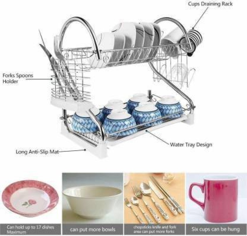 Stainless Steel Wall Mounted Dish Drainer Drying Rack Bowl Plate Storage  with Tray Kitchen Organizer Chopstick