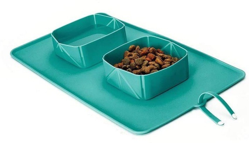 KOKIWOOWOO Fold able Dogs Bowl Cats Pets Food Containers Silicone Double  Bowls Dog Feeder Easy Cleaning Dog Feeding Portable for Travel,Rolling Non  Slip No Skid Silicone Bowl Square Silicone Pet Bowl Price