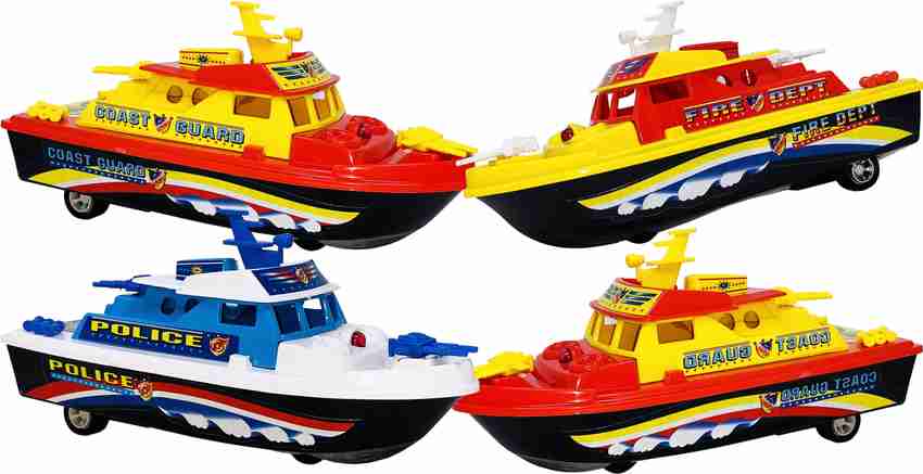 Miniature Mart Set Of 4 Small Size Made Of Plastic Indian Replica Coast Guard Boat Toys For Children Playing Toys For Babies And Kids Very Small Size 4 Combo Offer Set Of