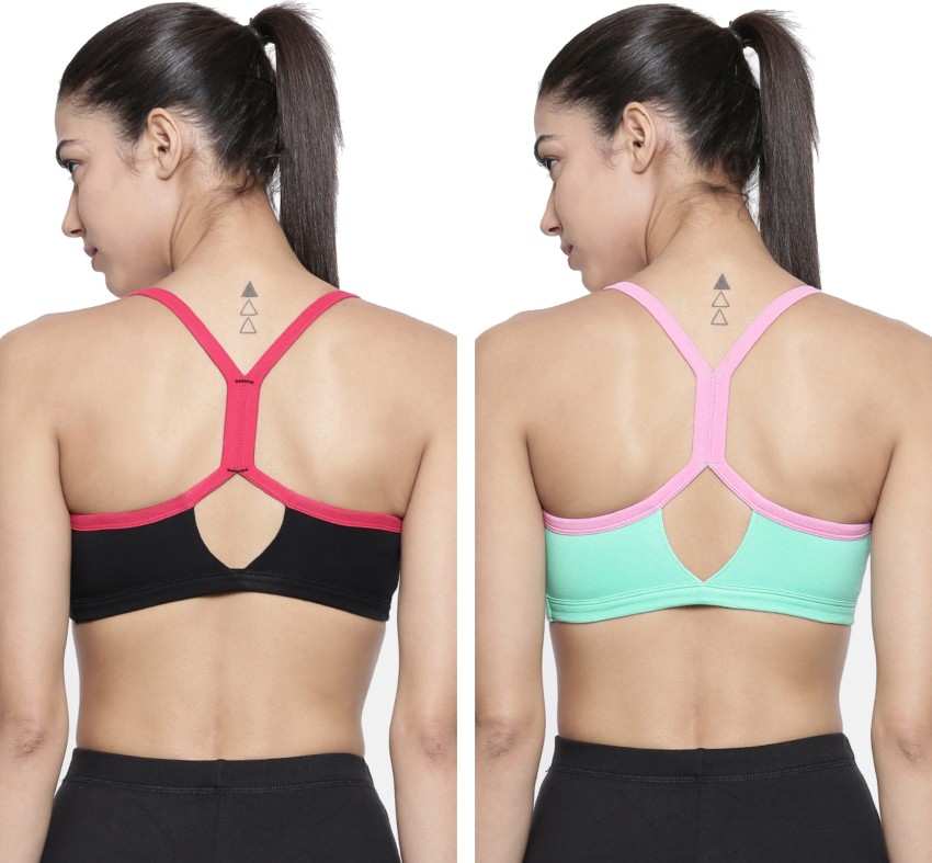 Buy Bitz Sports Bra - Sporty Racer Back Style Premium Organic Cotton  Stretch Fabric-Double Layered-White-XS (Medium, Lime Punch) at