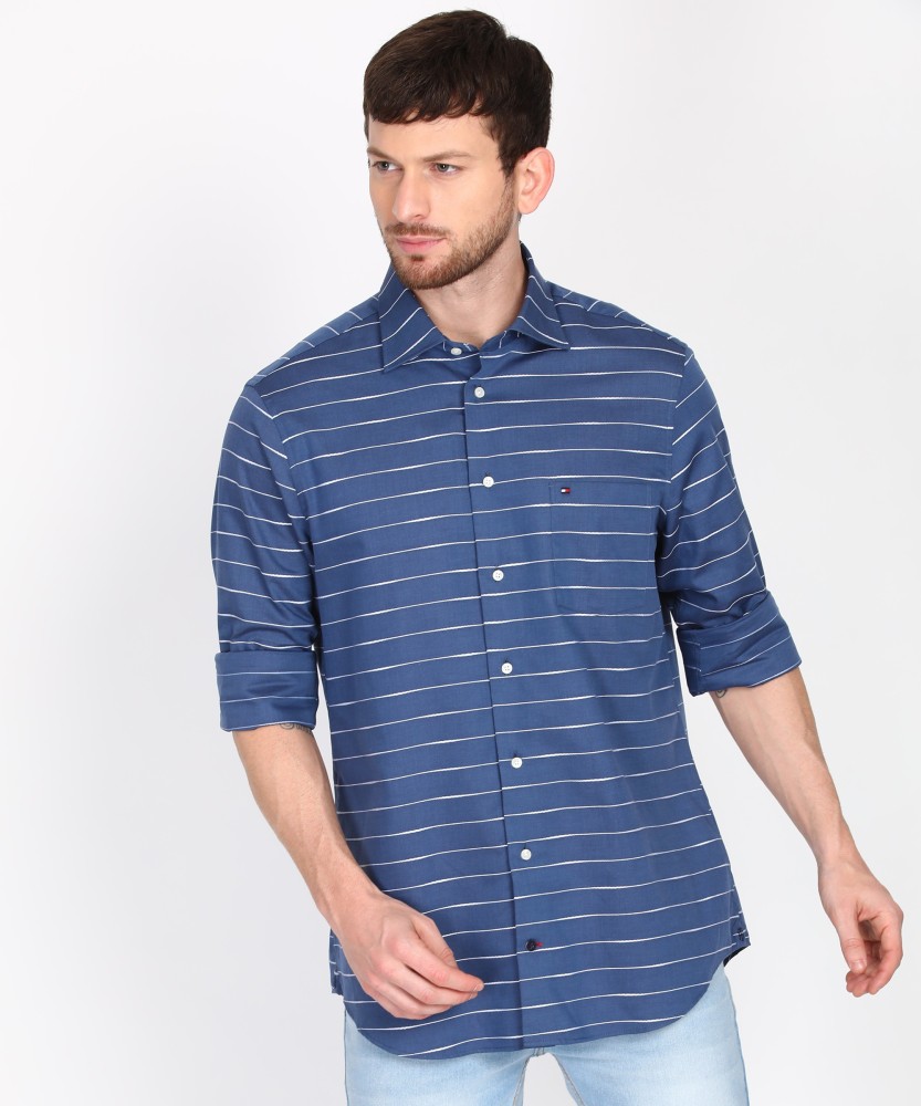 TOMMY HILFIGER Men Striped Casual Dark Blue Shirt - Buy TOMMY HILFIGER Men  Striped Casual Dark Blue Shirt Online at Best Prices in India
