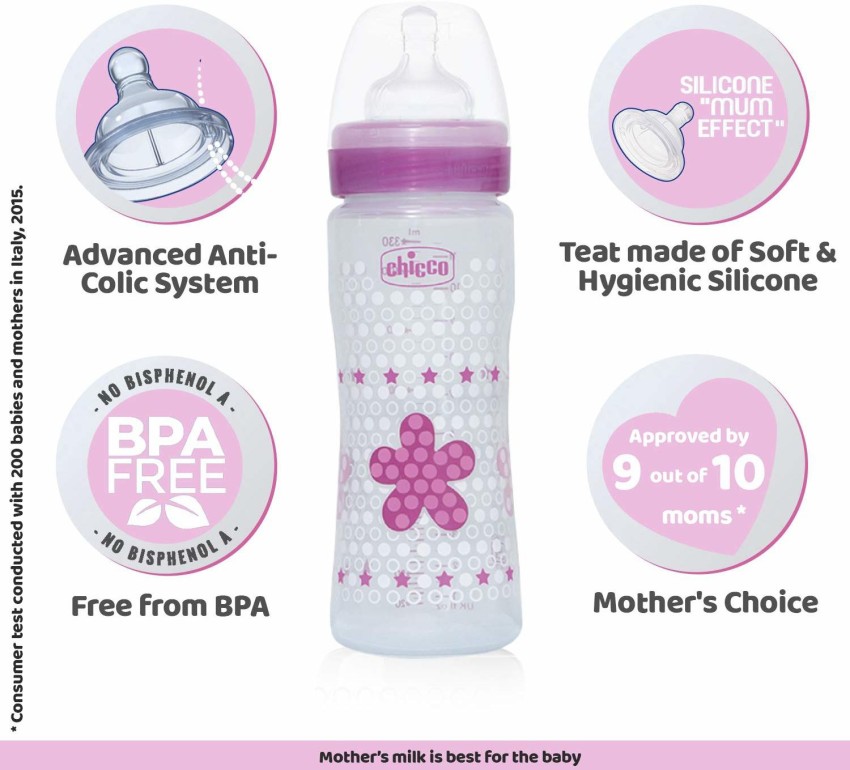 Chicco Well Being Pink Flower 330ML SIL BOTTLE ( Pack of 2) - 330 ml - Buy  Chicco Baby Bottle products in India