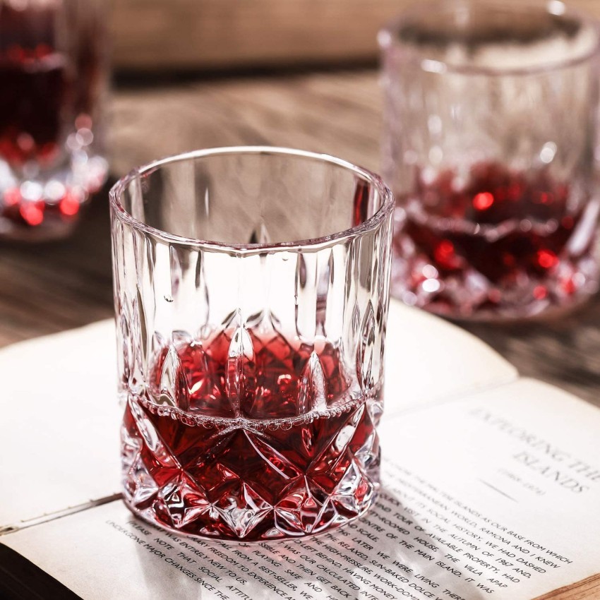 Crystal Cut Flower Design Heavy Base Whiskey Glasses Unique Tumblers for  Drinking