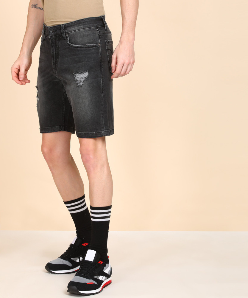 FLYING MACHINE Self Design Men Grey Denim Shorts Buy FLYING