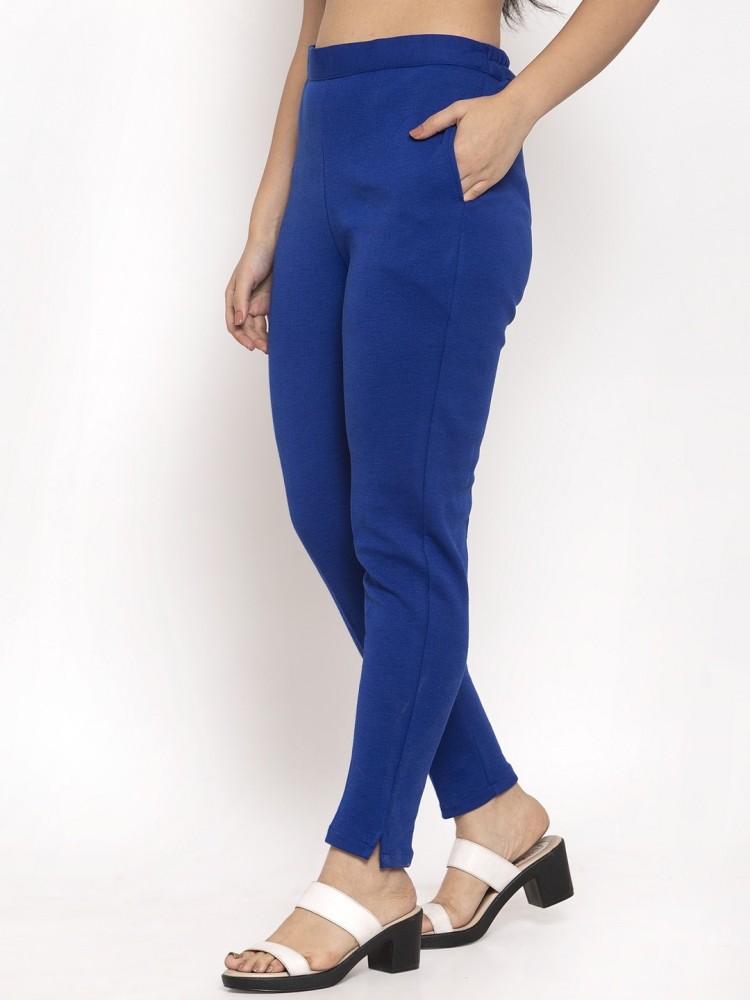Women Blue Regular Fit Solid Casual Trousers