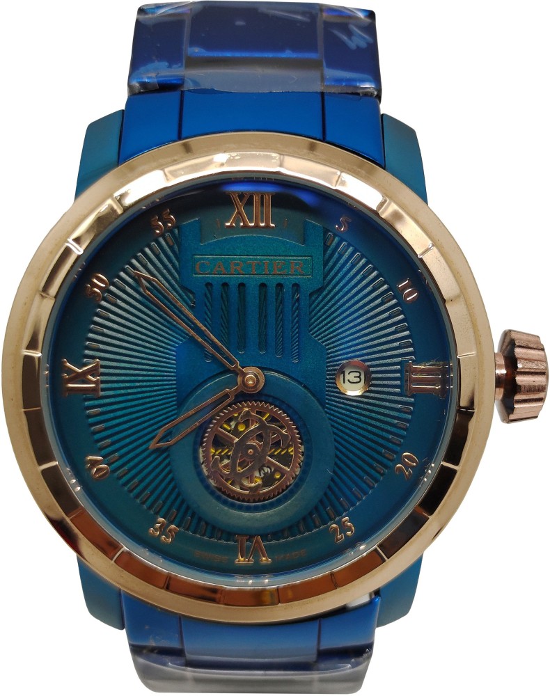 BLUETAG Cartier Royal Blue Gold Dial Blue Metallic Strap Watch