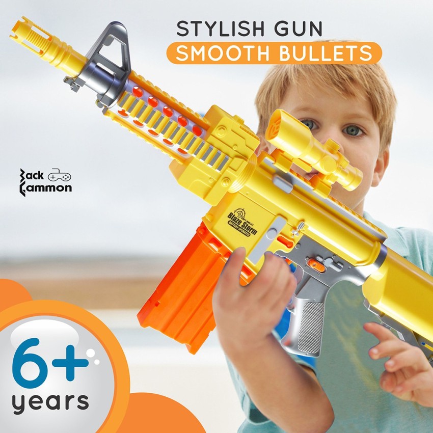 BACKGAMMON Battery Operated Yellow Machine Gun/ Riffle Blaze Storm Gun with  20 Foam Bullets for Kids/ Children Guns & Darts. Gun - BACKGAMMON 