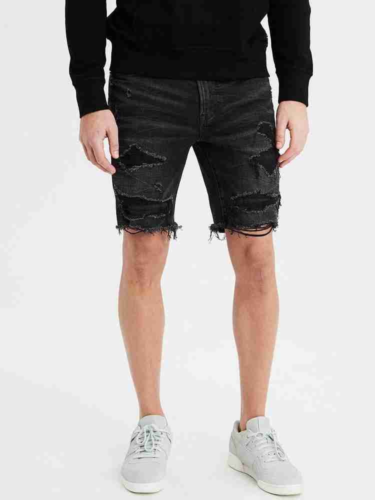 American Eagle Outfitters Distressed Men Black Denim Shorts Buy