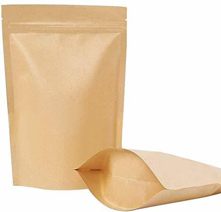 KCL KCL Brown Kraft Paper Standup Pouches with Ziplock for Food Packaging Dimension 6x9 Inches Capacity 500 Gms Pack of 100 Pc Paper Storage Pouch Price in