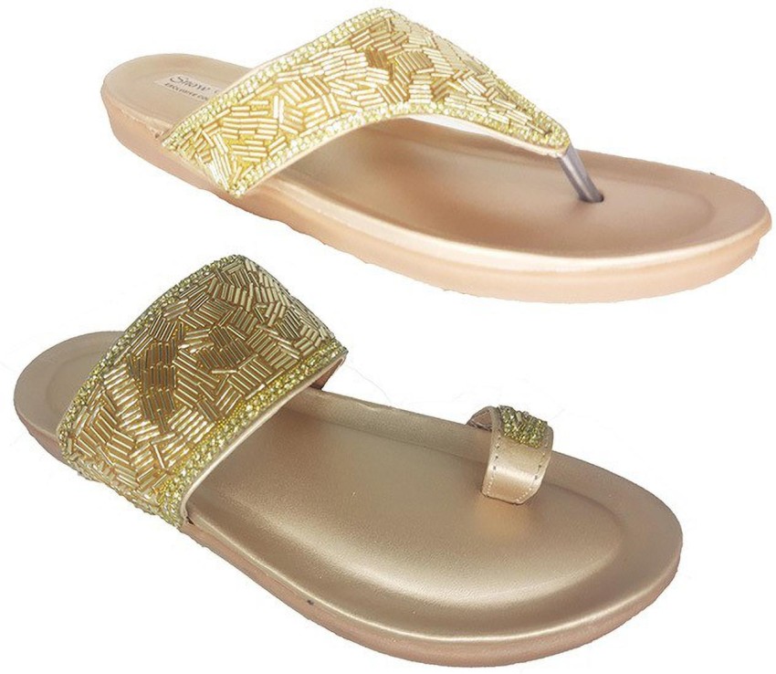 Ladies gold flip online flops