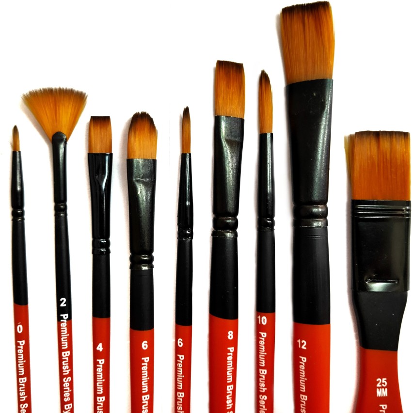 10pcs Nylon Wool Paint Brushes Wood Handle Oil Painting Brush Gouache Acrylic Oil Painting Brush for Students Artists Use (Rubylith), Size: 18.8X1.3cm