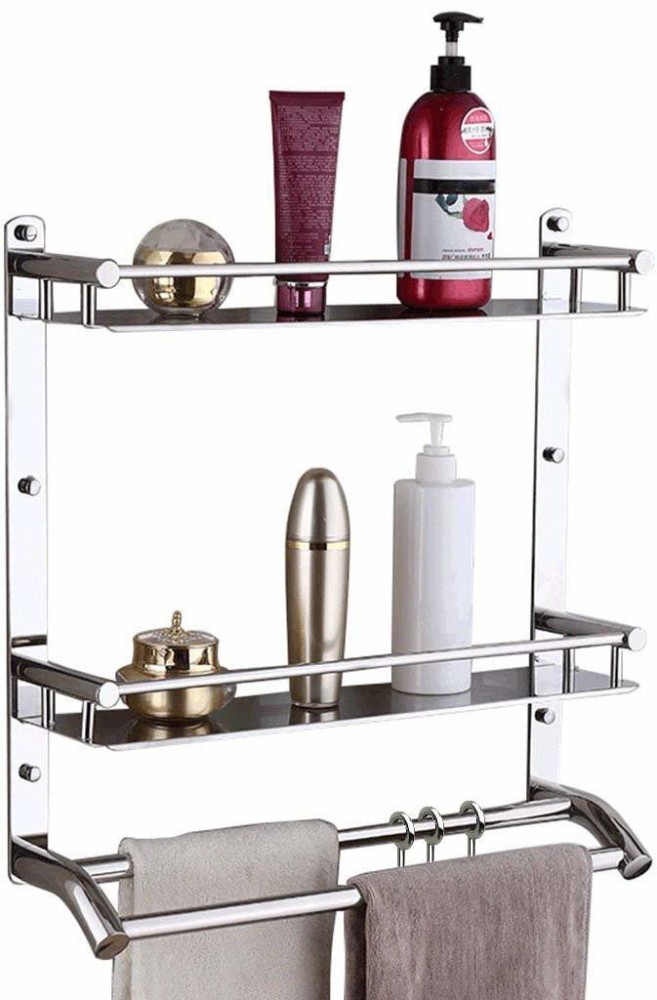 Punch-free Stainless steel Chrome Bathroom Shelves Kitchen Wall