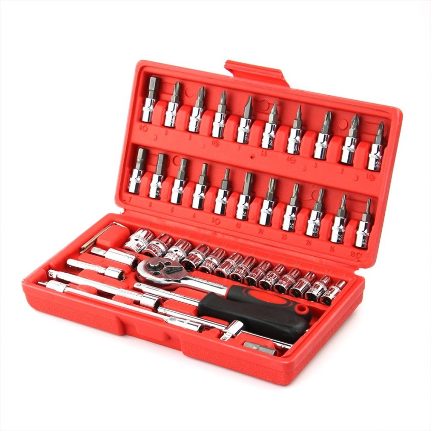 46 Pieces in big red box Ratchet Wrench Socket Tools Set