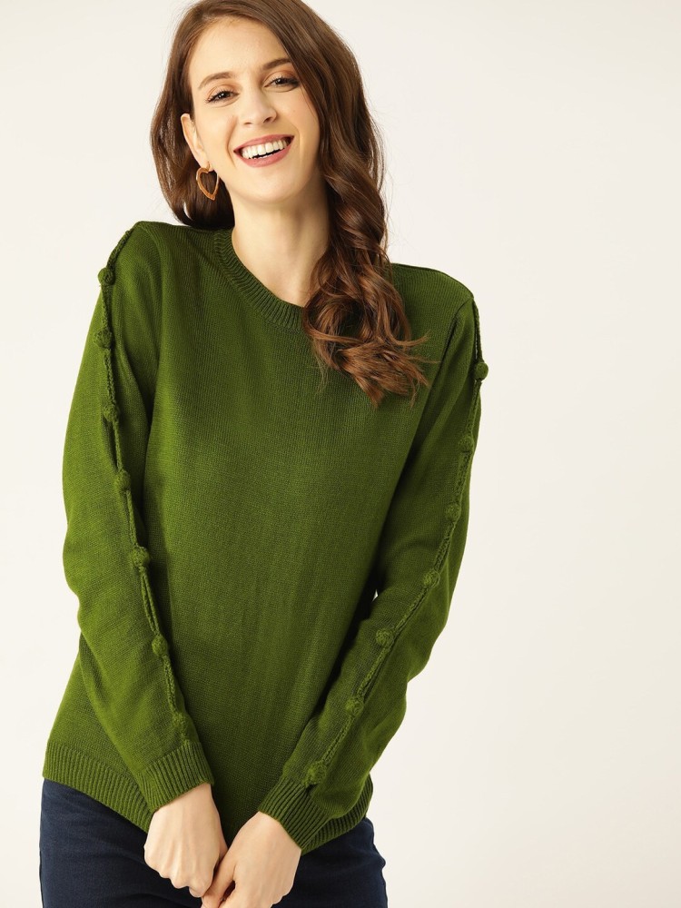 Dressberry Self Design Round Neck Casual Women Dark Green Sweater - Price  History