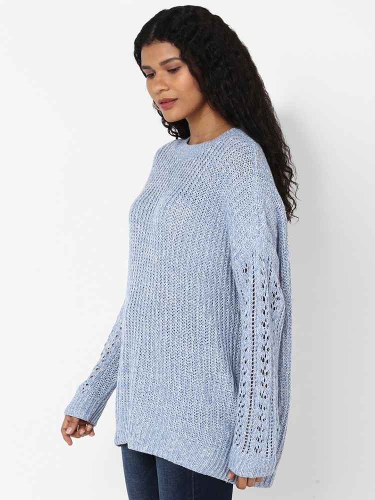 American Eagle Outfitters Self Design V Neck Casual Women Blue Sweater -  Buy American Eagle Outfitters Self Design V Neck Casual Women Blue Sweater  Online at Best Prices in India