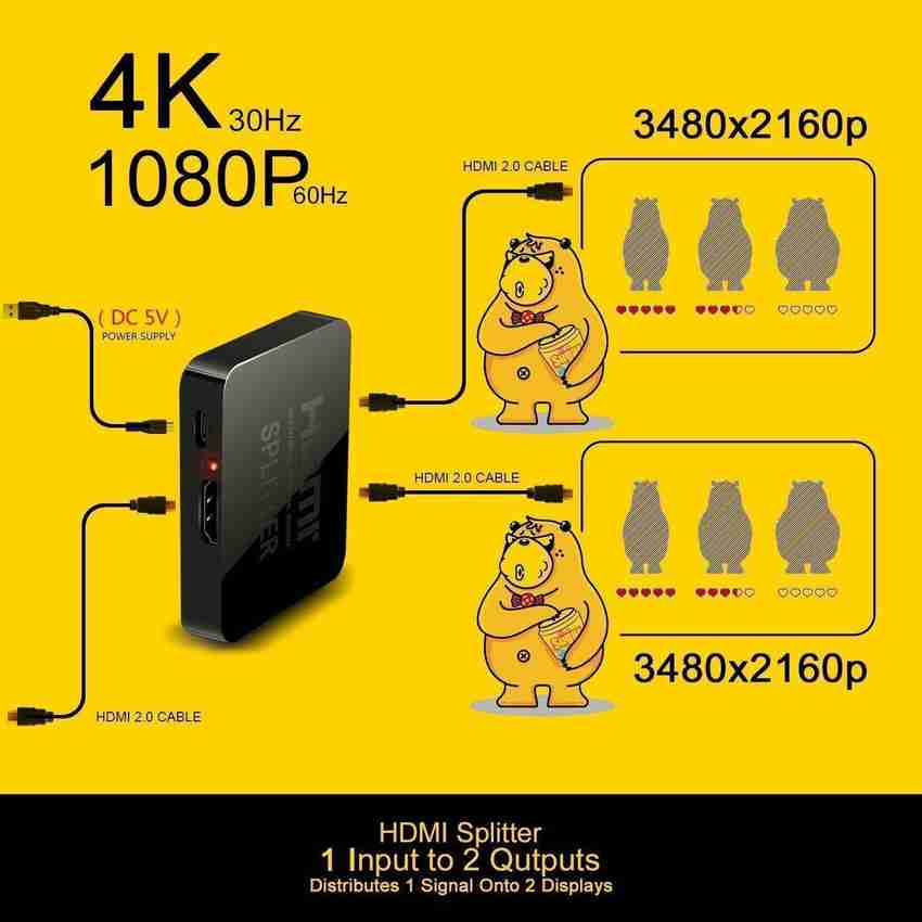 Tobo TV out Cable Mini 1x2 HDMI Splitter 1 Input 2 Output HDMI