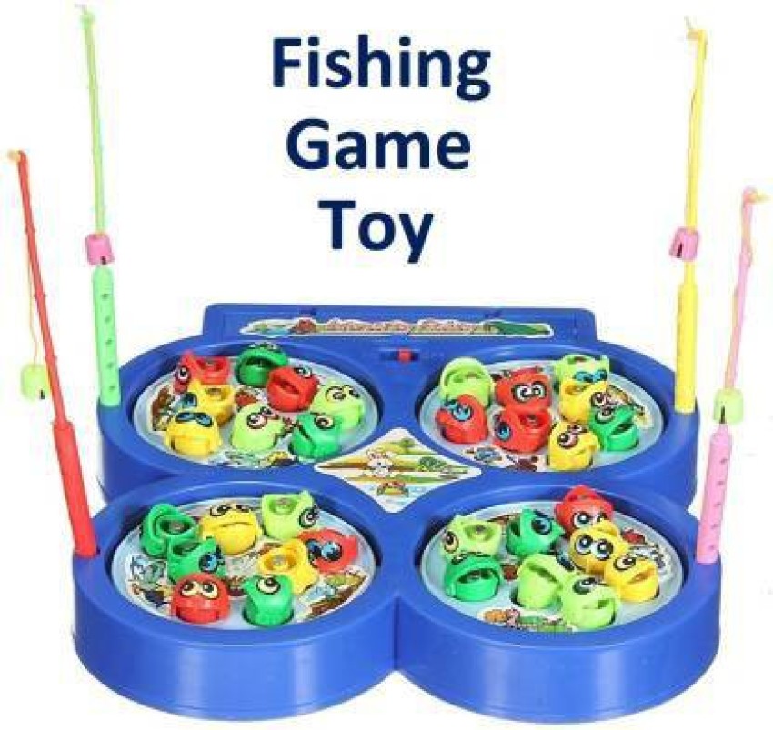 Fishing Game Play Set - 45 Magnetic Fish, 8 Poles & Rotating Board