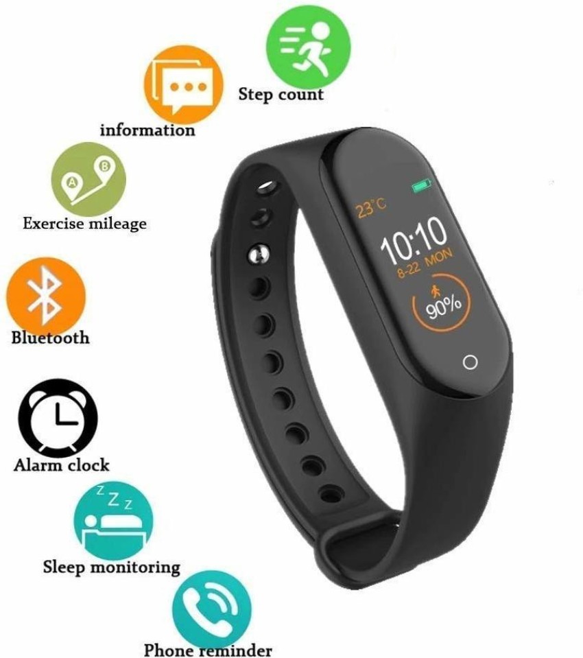 Buy IIVAAS M4 Intelligence Bluetooth Health Wrist Smart Band Watch  MonitorSmart BraceletSmart Watch for MenActivity TrackerBracelet Watch  for MenSmart Fitness Band  Black M4  Type  4 Black l Smart Watch