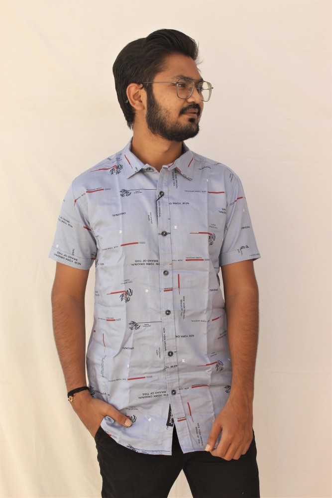 Copper Buck Men Printed Casual Light Blue Shirt - Buy Copper Buck Men  Printed Casual Light Blue Shirt Online at Best Prices in India