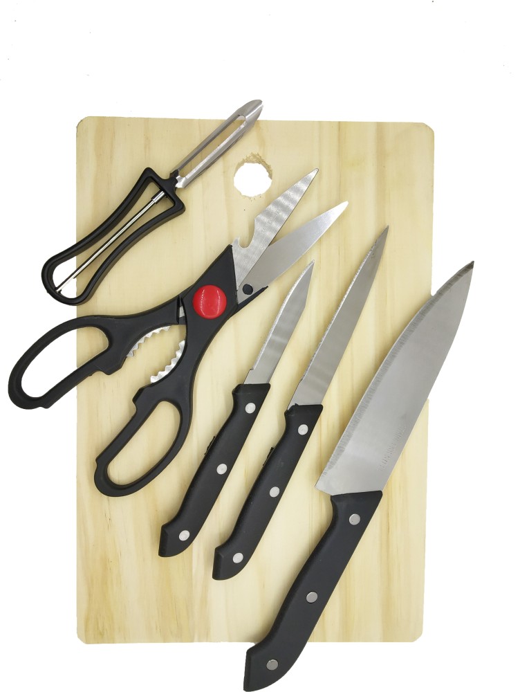 Buy Wooden Chopping Board with Knife Set and Scissor, 6 Piece Stainless  Steel Kitchen Knife Knives Set with Knife Scissor, Knife Sets Online at  Best Prices in India - JioMart.