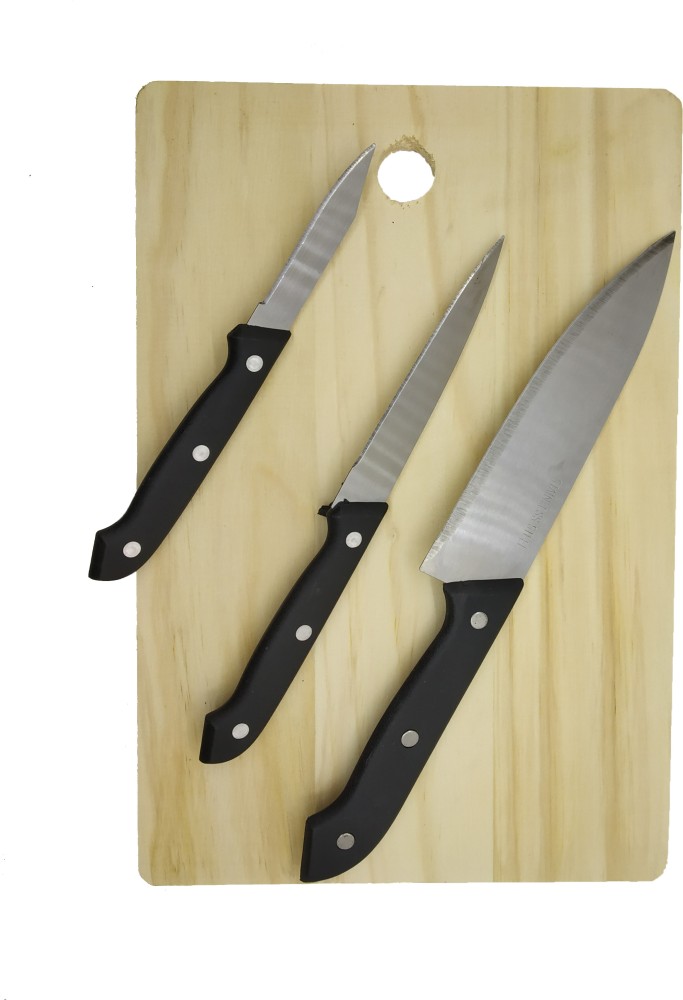 Wooden Chopping Board with Knife Set and Scissor, 6 Piece