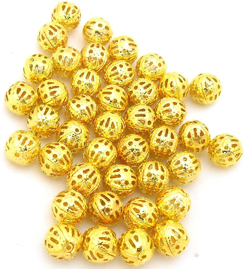 AN Sunshine 200 pcs Golden Hollow Round Filigree Ball Spacer