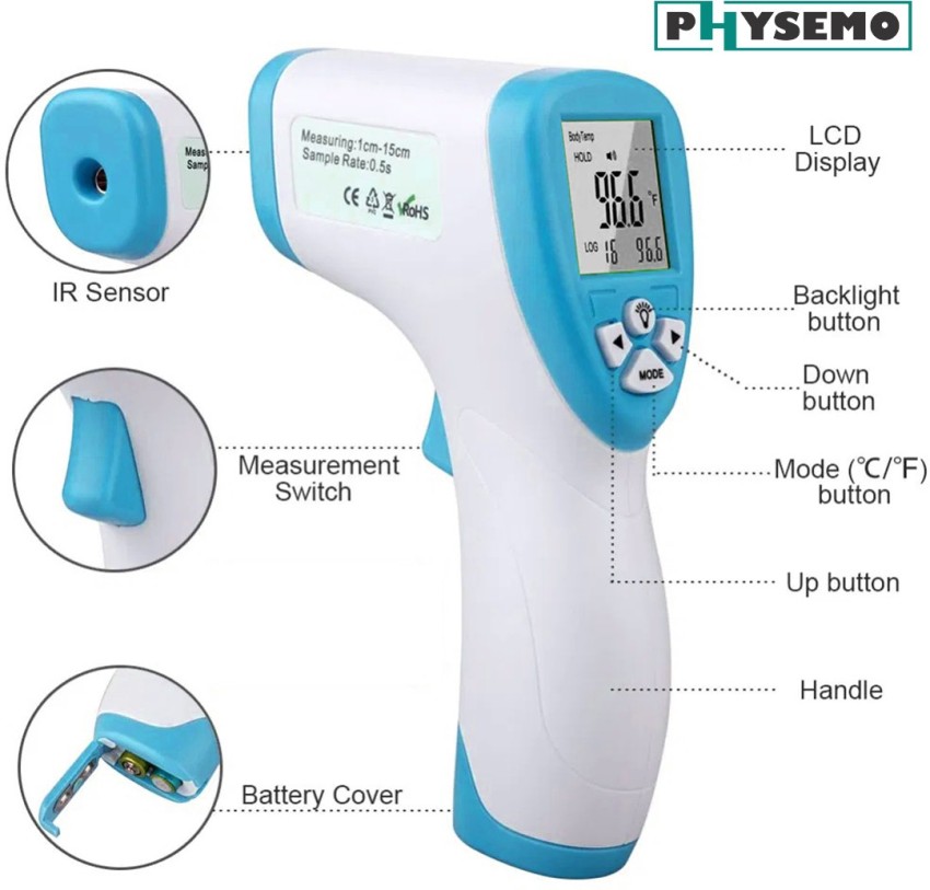 Digital IR Infrared Thermometer Non Contact Temperature LCD Display Gun, White