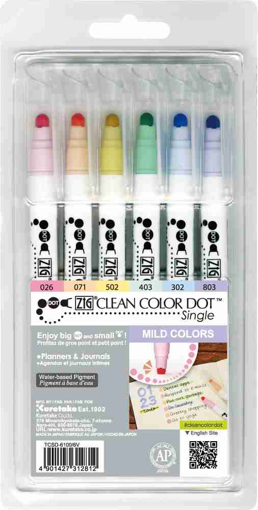 Kuretake ZIG Clean Color DOT markers, 12 colors set, Dual tip, for Bullet  Journals, Crafts, Illustration, Lettering 0.5mm fine tip on one end and a