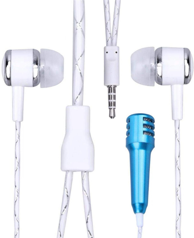 WORLD ONLINE WIRED MINI MICROPHONE WITH 3.5MM JACK EARPHONE PORTABLE HANDHELD MIC KARAOKE Attached Earphone with Mini Mic