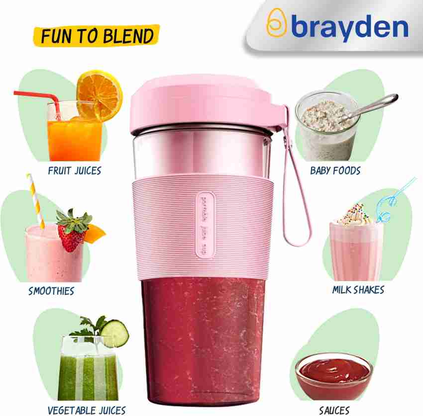 Mini Fruit Juice Mixer with USB Rechargeable, Personal Size Blender for Smoothies and Shakes, Pink, Clear