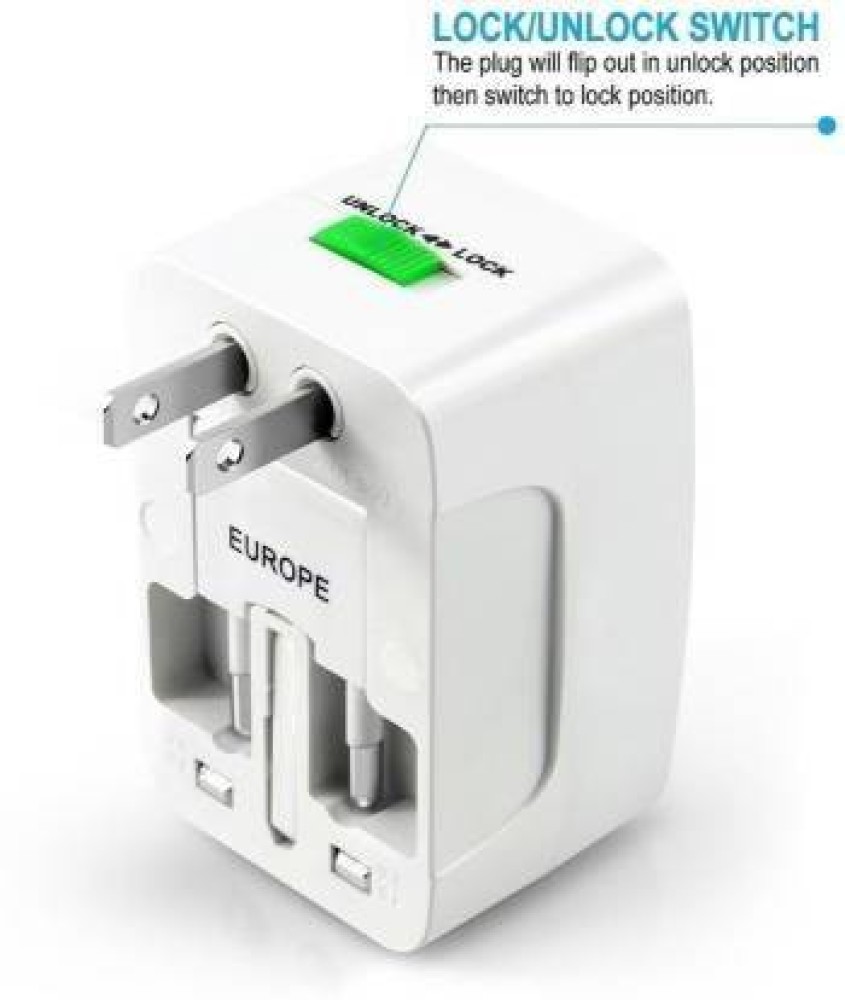 Hero Universal Travel Adapter (2 USB Ports) – Power Plug for US Europe  France UK Ireland Thailand NZ Australia 100+ Countries White
