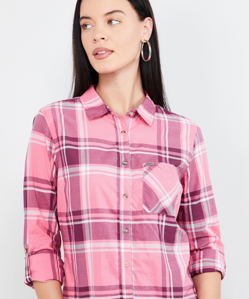 Pink checked 2024 shirt womens