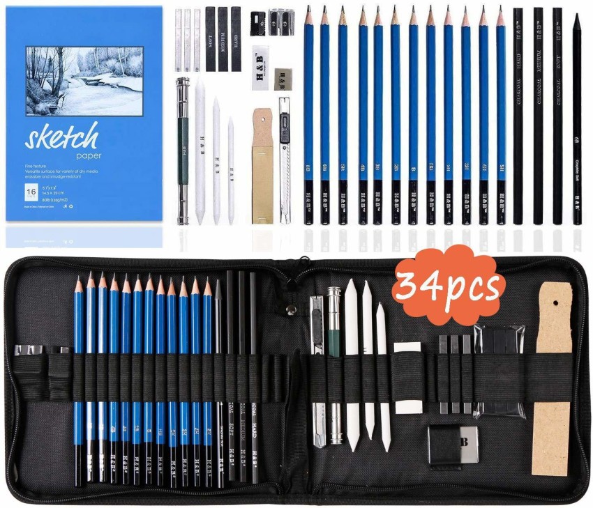 Graphite Drawing Pencils and Sketch Set (40-Piece Kit), Complete Artist Kit  Incl