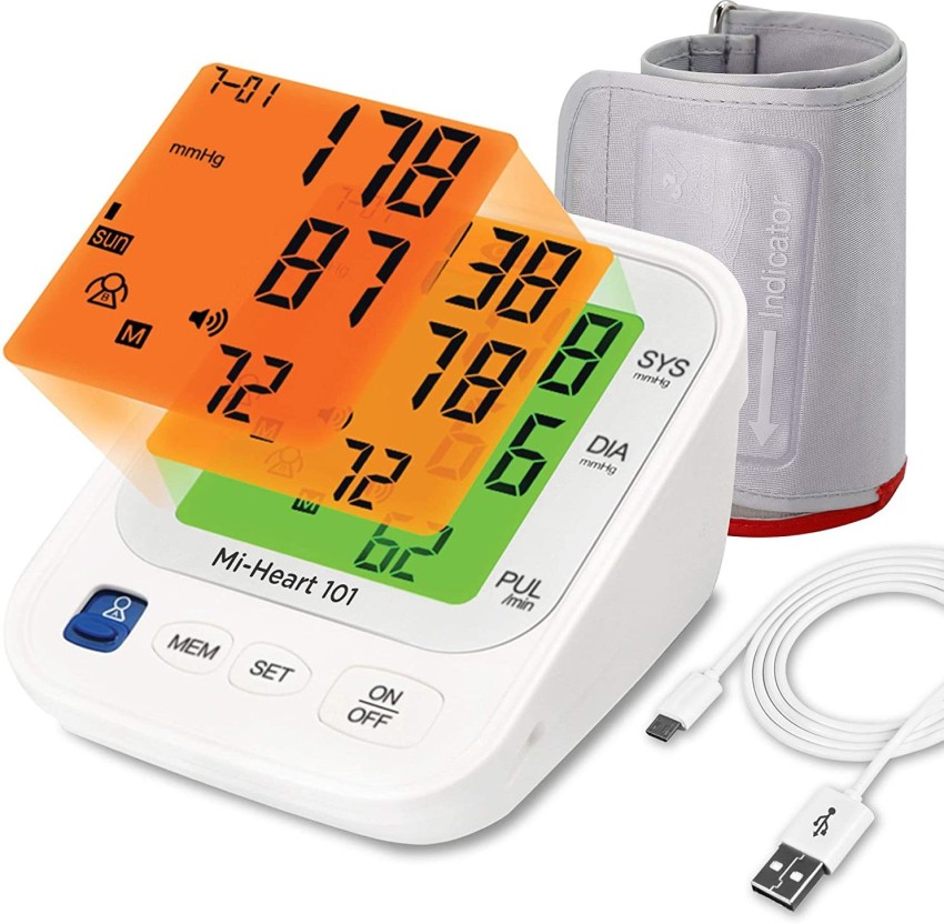 Mievida Mi-Heart B7 Fully Automatic Digital Blood Pressure Monitor, Most  Accurate BP Checking Machine with Smart 3 Colored Backlight Display of 3.8  Inches and Dual User (2 X 192 M) 