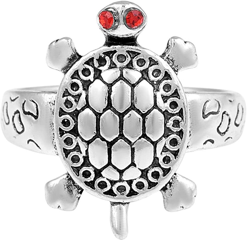American Diamond White Net Ring in Silver (Kachhua) Vaastu Fengshui Kachua  Tortoise Turtle Shape Good Luck Charm for Women