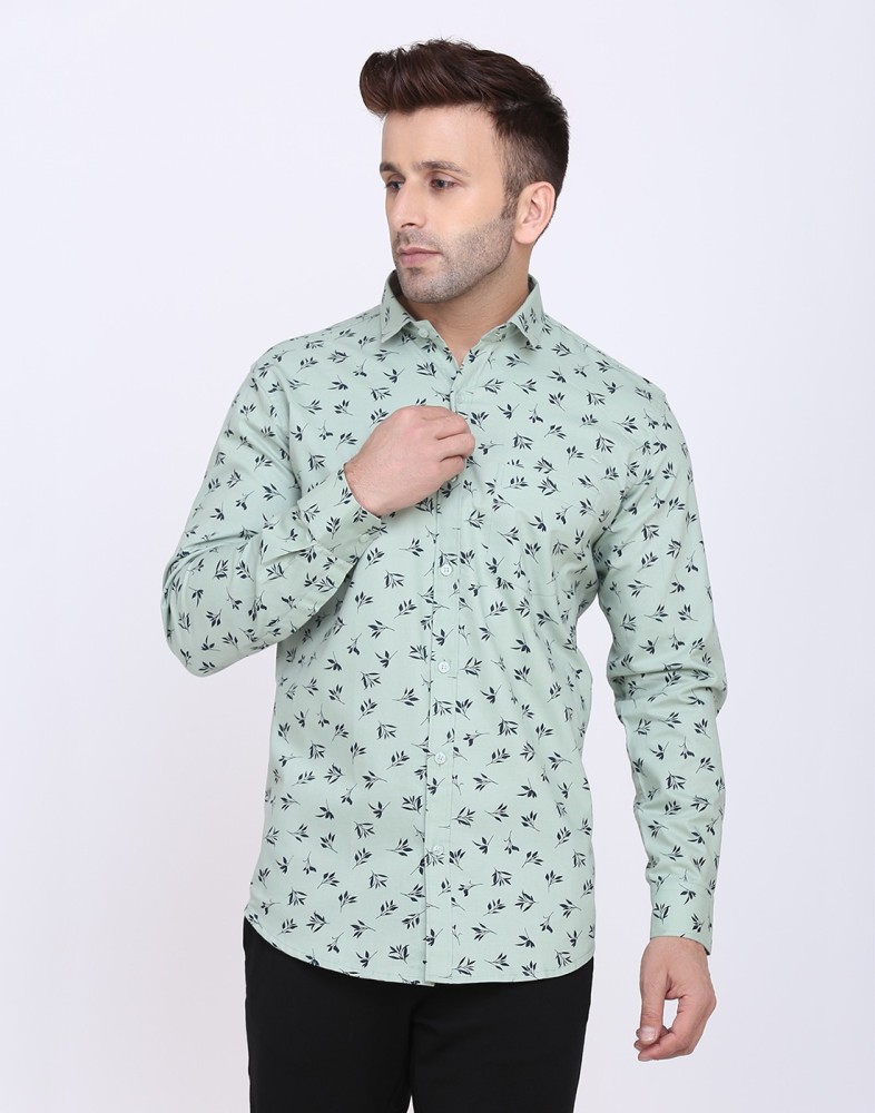 Light Green high quality Double Collar Dotted Print Shirt